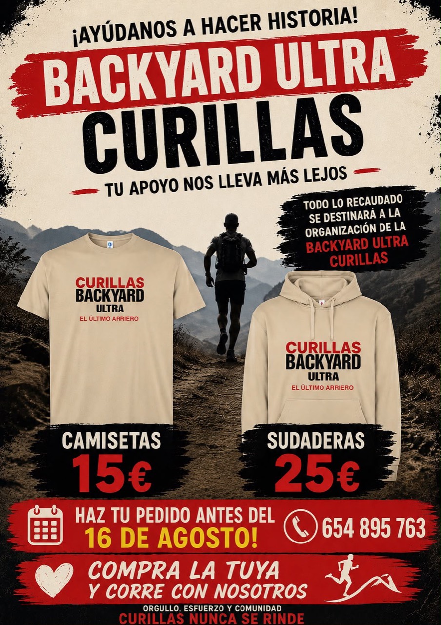 Cartel de camisetas y sudaderas de apoyo a la Backyard Ultra Curillas