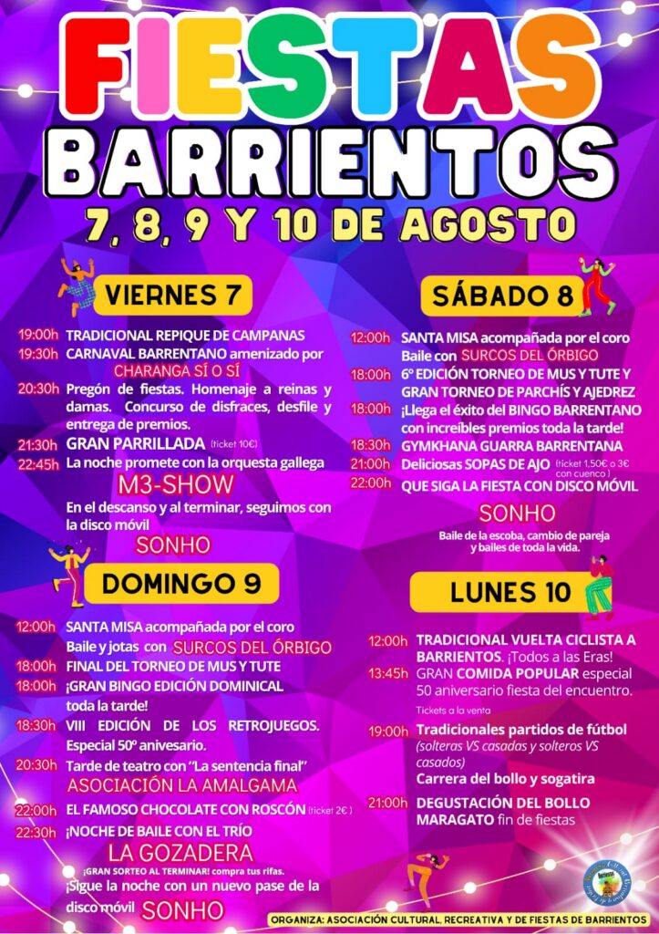 Programa de las fiestas de Barrientos del 7 al 10 de agosto de 2026