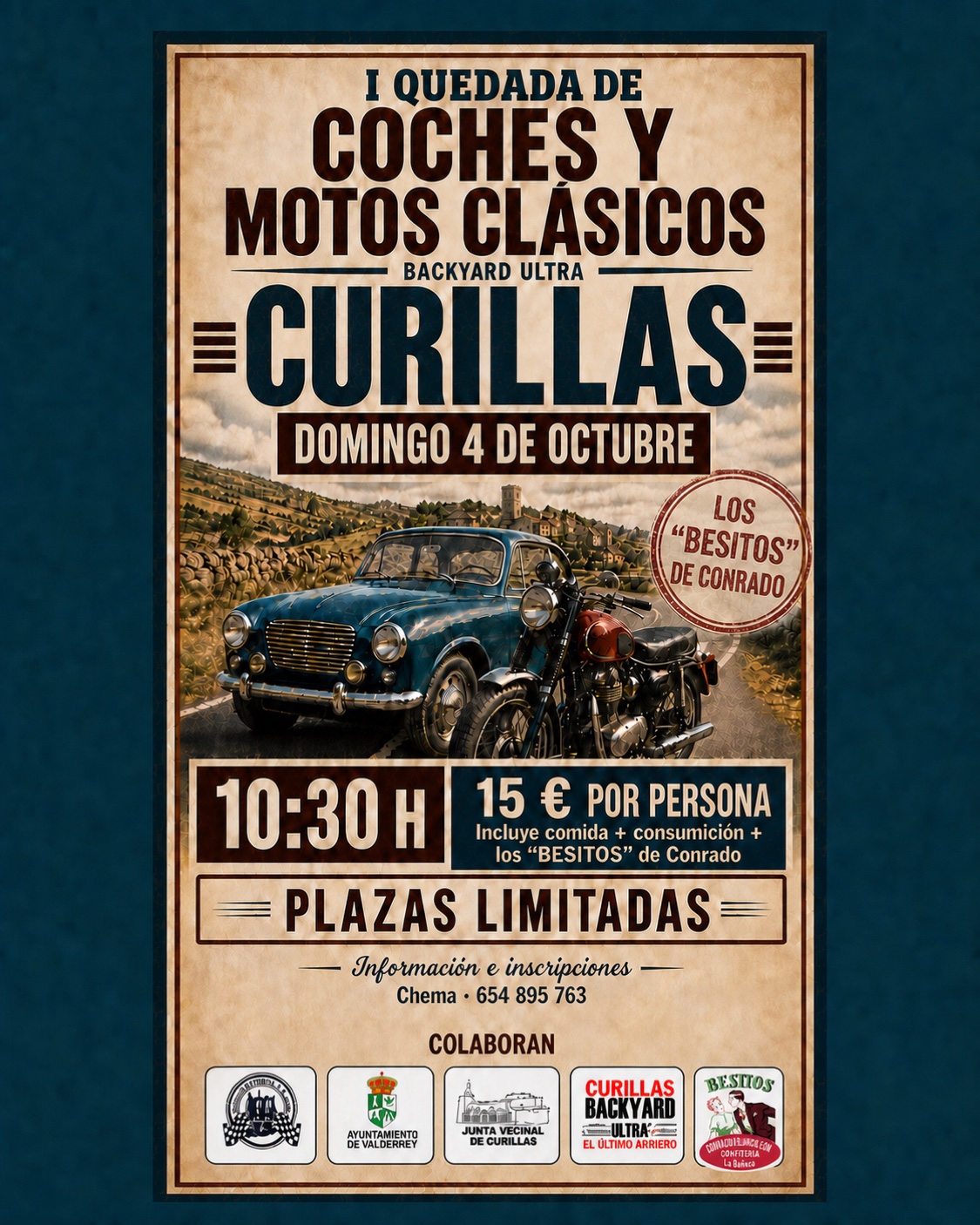 Cartel actualizado de la I Quedada de Coches y Motos Clásicos de Curillas