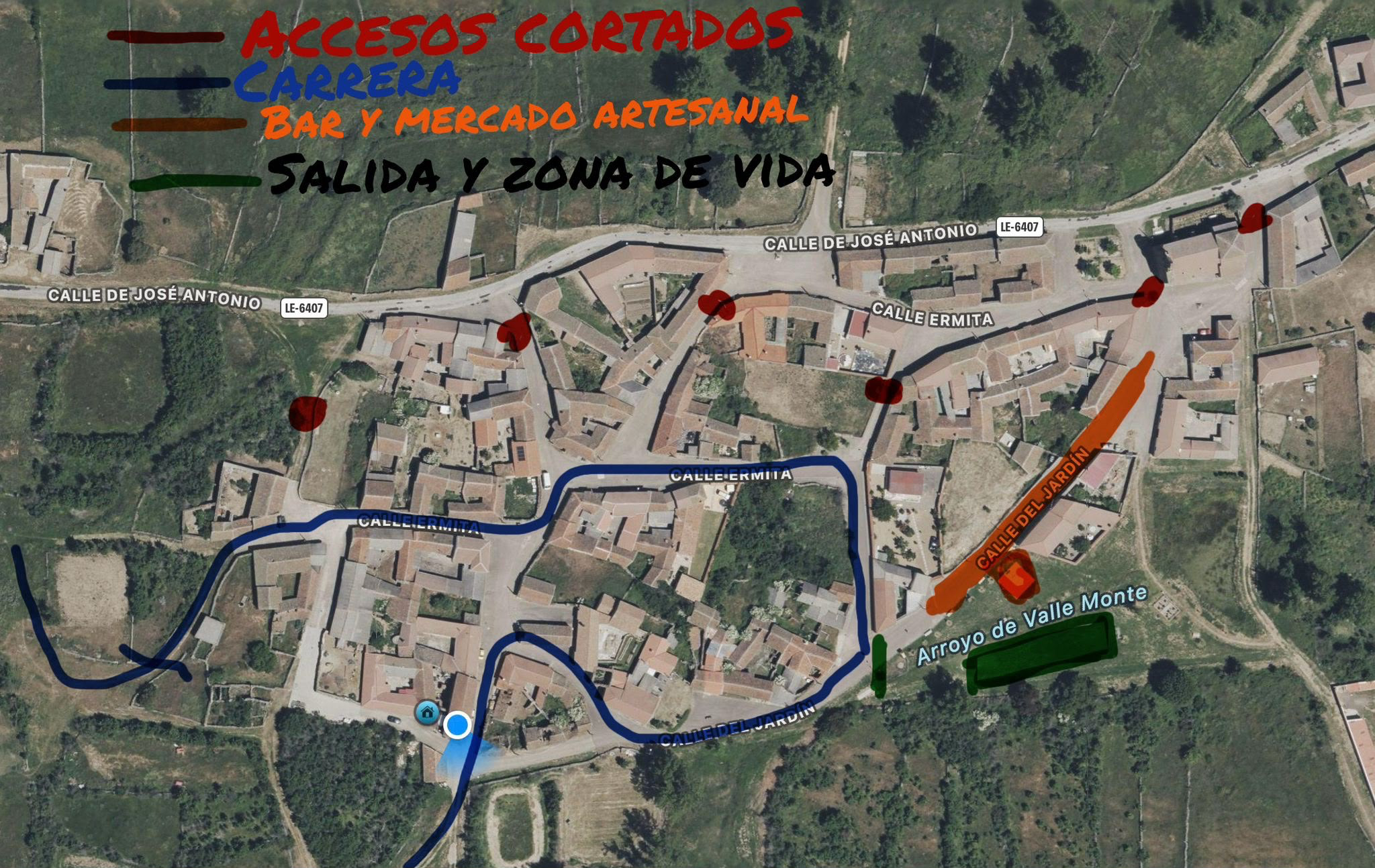 Mapa de accesos cortados y zonas de la Backyard Ultra Curillas 2026